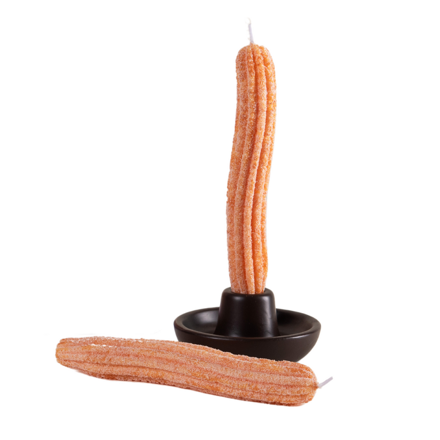 Churros Taper Candle front view with white background. 