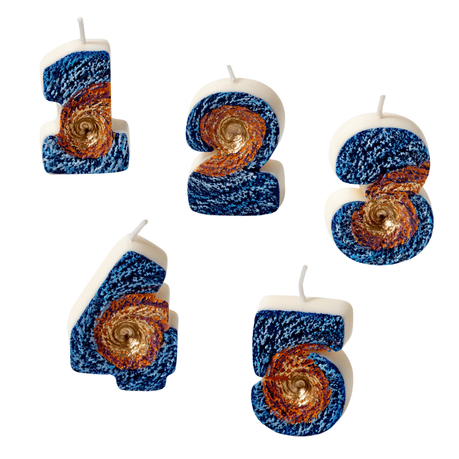 Galaxy Wormhole Number Candle from number one to five in white background